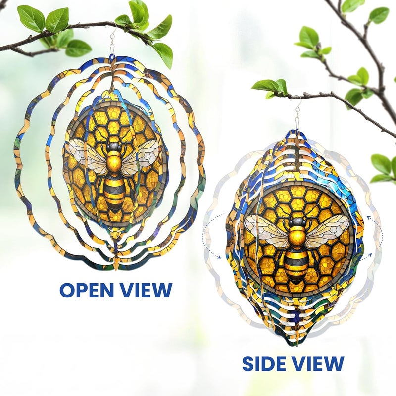 FLAGWIX Bee Wind Spinners Outdoor - 3D Stainless Steel Metal Wind Spinners 12 in - Bee Gifts Decorations for Home, House Outdoor Garden Decor for Outside, Garden Gifts for Women - Image 4